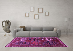 Machine Washable Persian Purple Traditional Area Rugs in a Living Room, wshtr859pur