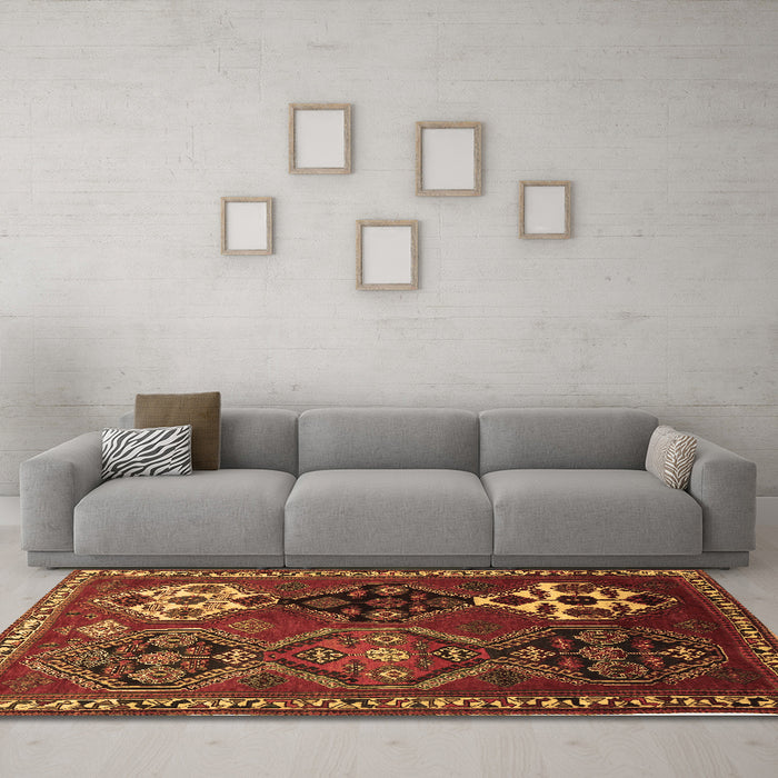 Machine Washable Persian Brown Traditional Rug in a Living Room,, wshtr859brn