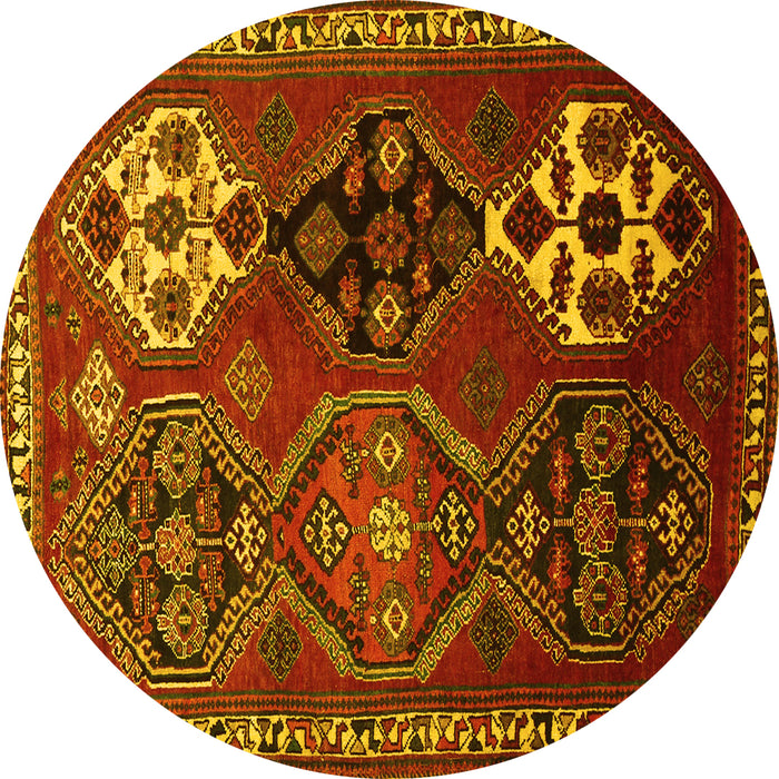Round Machine Washable Persian Yellow Traditional Rug, wshtr859yw