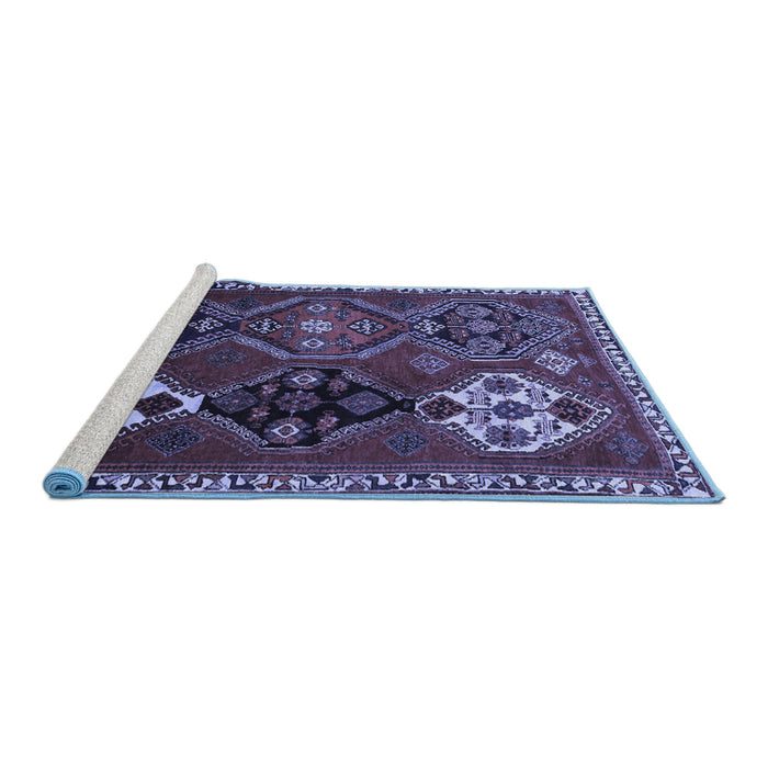 Sideview of Machine Washable Persian Blue Traditional Rug, wshtr859blu