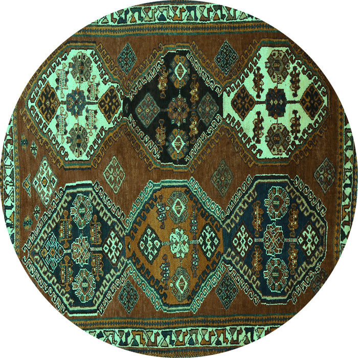 Round Machine Washable Persian Turquoise Traditional Area Rugs, wshtr859turq