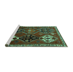 Sideview of Machine Washable Persian Turquoise Traditional Area Rugs, wshtr859turq