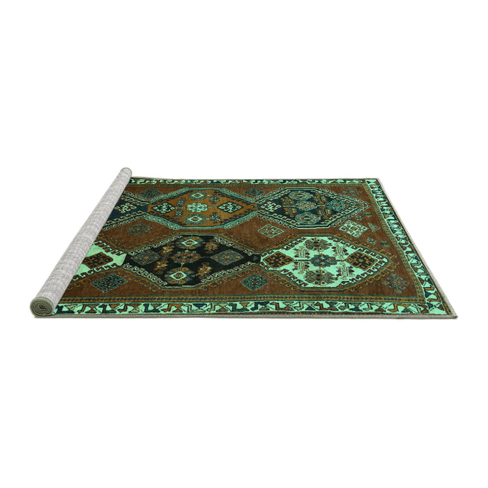 Sideview of Machine Washable Persian Turquoise Traditional Area Rugs, wshtr859turq