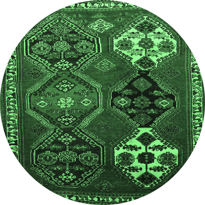 Round Machine Washable Persian Emerald Green Traditional Area Rugs, wshtr859emgrn
