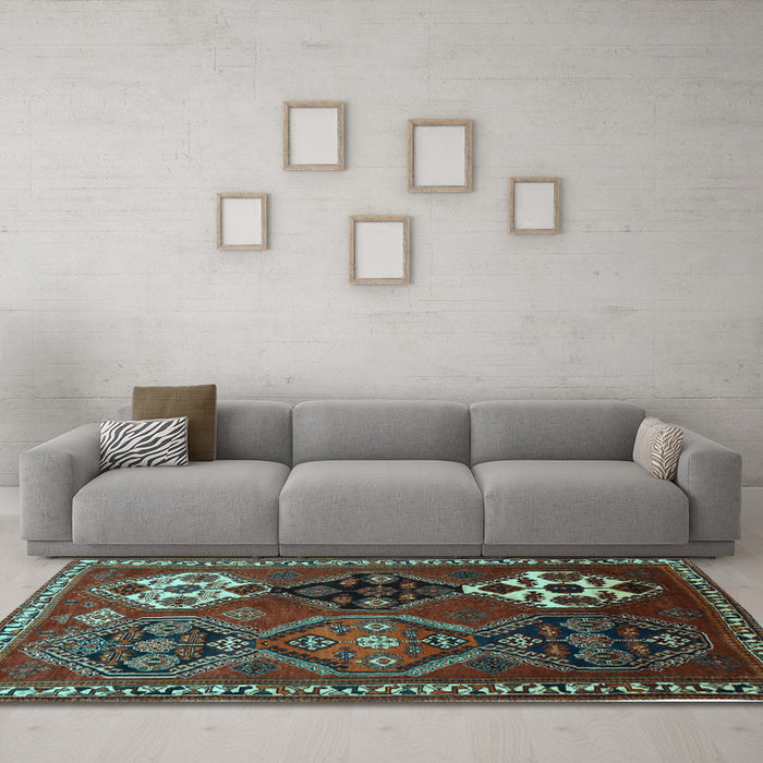 Machine Washable Persian Light Blue Traditional Rug in a Living Room, wshtr859lblu