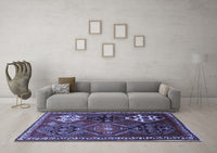 Machine Washable Persian Blue Traditional Rug, wshtr859blu