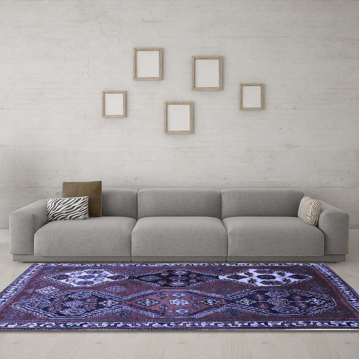 Machine Washable Persian Blue Traditional Rug in a Living Room, wshtr859blu