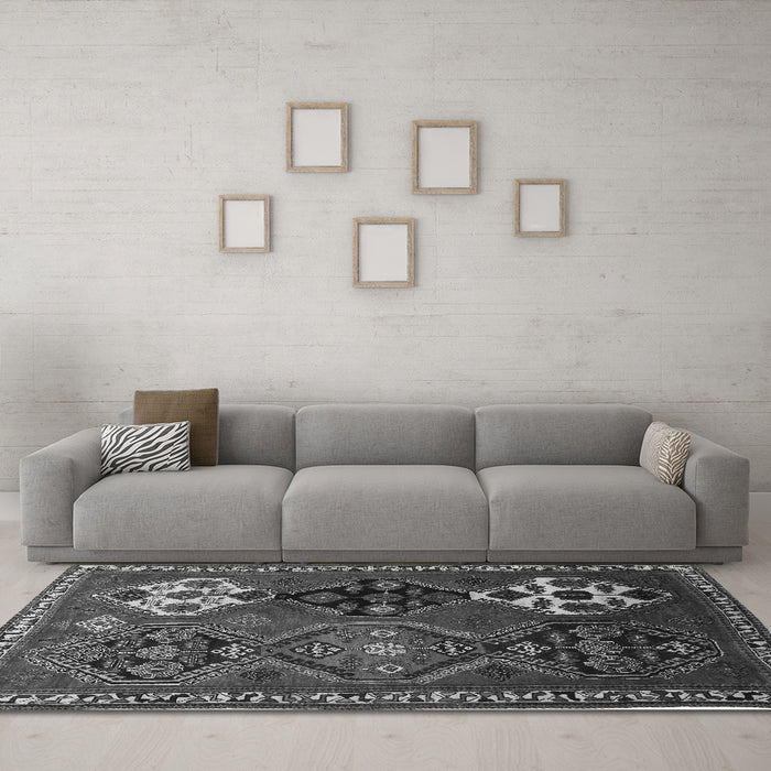 Machine Washable Persian Gray Traditional Rug in a Living Room,, wshtr859gry
