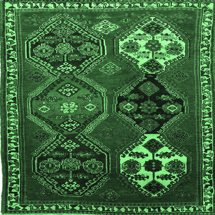 Square Machine Washable Persian Emerald Green Traditional Area Rugs, wshtr859emgrn