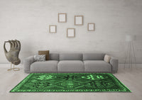 Machine Washable Persian Emerald Green Traditional Rug, wshtr859emgrn