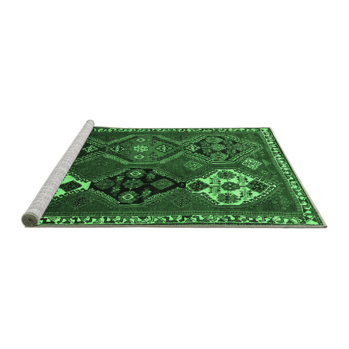 Sideview of Machine Washable Persian Emerald Green Traditional Area Rugs, wshtr859emgrn