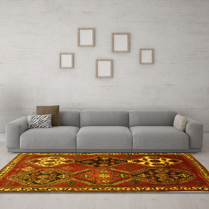 Machine Washable Persian Yellow Traditional Rug in a Living Room, wshtr859yw