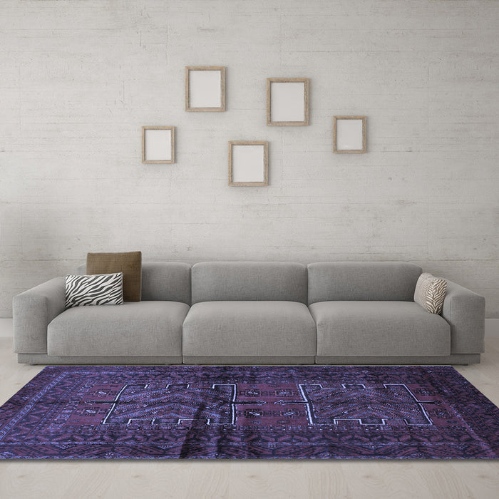 Machine Washable Persian Blue Traditional Rug in a Living Room, wshtr85blu
