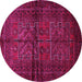 Round Machine Washable Persian Pink Traditional Rug, wshtr85pnk