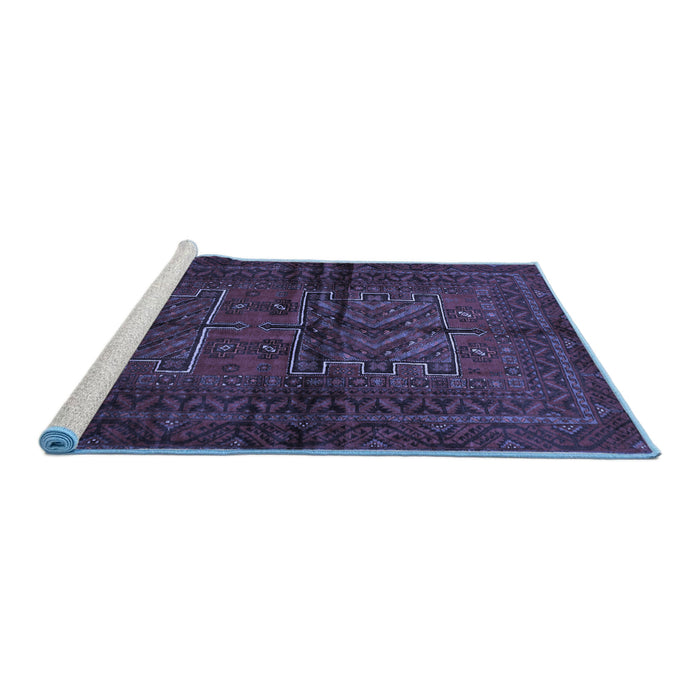 Sideview of Machine Washable Persian Blue Traditional Rug, wshtr85blu