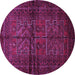 Round Machine Washable Persian Purple Traditional Area Rugs, wshtr85pur