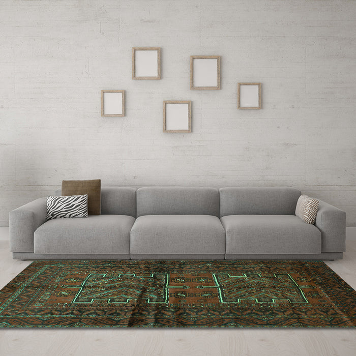 Machine Washable Persian Turquoise Traditional Area Rugs in a Living Room,, wshtr85turq