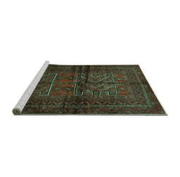 Sideview of Machine Washable Persian Turquoise Traditional Area Rugs, wshtr85turq