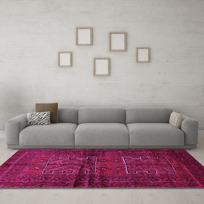 Machine Washable Persian Pink Traditional Rug in a Living Room, wshtr85pnk