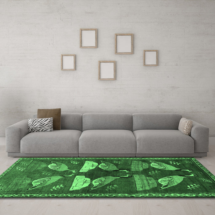 Machine Washable Persian Emerald Green Traditional Area Rugs in a Living Room,, wshtr860emgrn