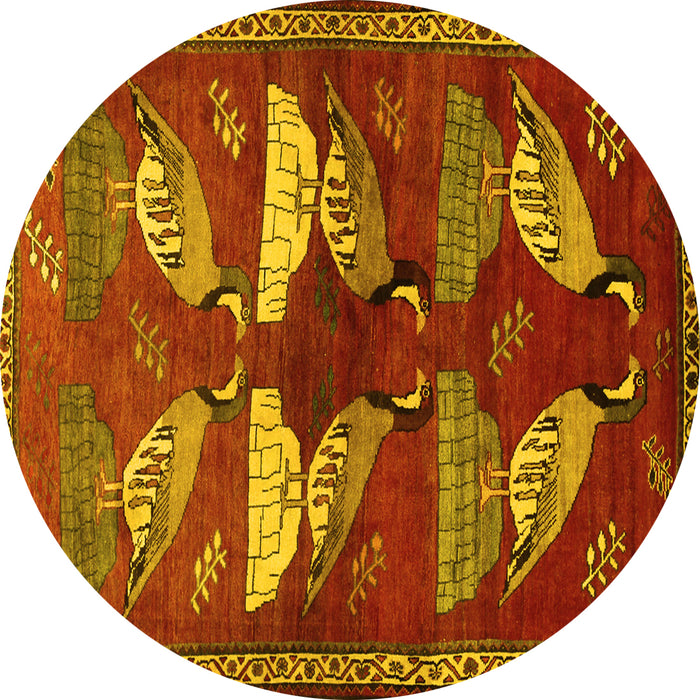 Round Persian Yellow Traditional Rug, tr860yw