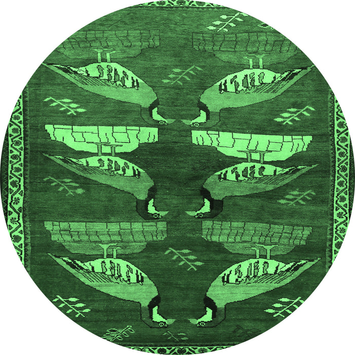 Round Persian Emerald Green Traditional Rug, tr860emgrn