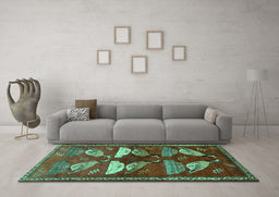 Machine Washable Persian Turquoise Traditional Area Rugs in a Living Room,, wshtr860turq