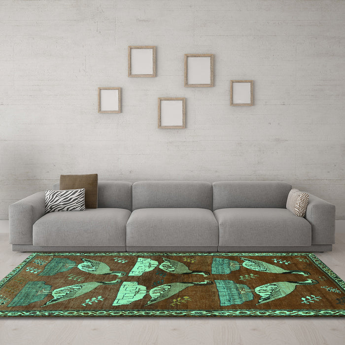 Machine Washable Persian Turquoise Traditional Area Rugs in a Living Room,, wshtr860turq