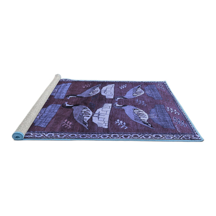 Sideview of Machine Washable Persian Blue Traditional Rug, wshtr860blu