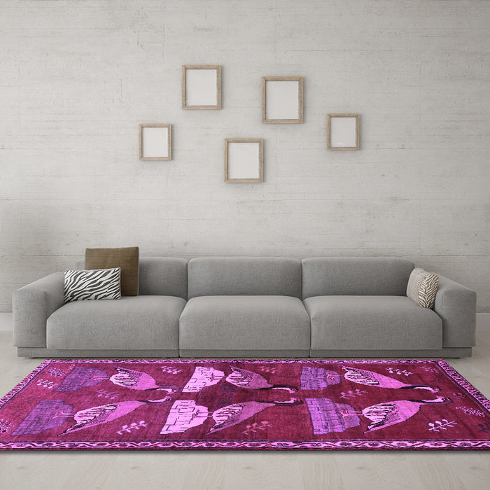 Machine Washable Persian Purple Traditional Area Rugs in a Living Room, wshtr860pur