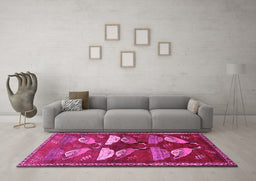 Machine Washable Persian Pink Traditional Rug in a Living Room, wshtr860pnk