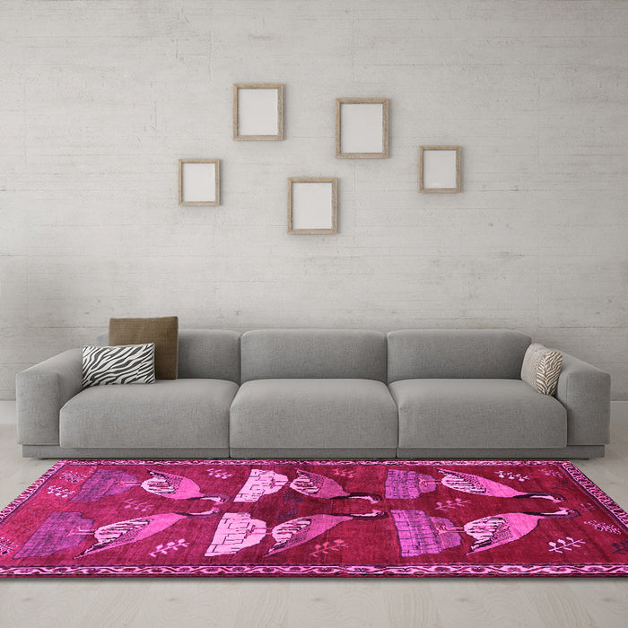 Machine Washable Persian Pink Traditional Rug in a Living Room, wshtr860pnk