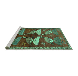 Sideview of Machine Washable Persian Turquoise Traditional Area Rugs, wshtr860turq