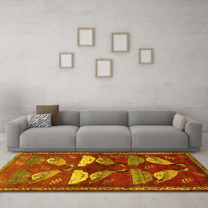 Machine Washable Persian Yellow Traditional Rug in a Living Room, wshtr860yw