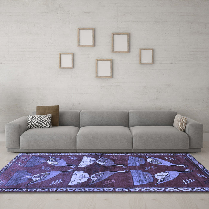 Machine Washable Persian Blue Traditional Rug in a Living Room, wshtr860blu