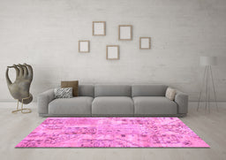 Machine Washable Persian Purple Traditional Area Rugs in a Living Room, wshtr861pur