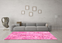 Machine Washable Persian Pink Traditional Rug in a Living Room, wshtr861pnk