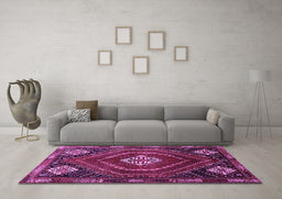 Machine Washable Persian Purple Traditional Area Rugs in a Living Room, wshtr862pur