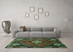 Machine Washable Persian Turquoise Traditional Area Rugs in a Living Room,, wshtr862turq