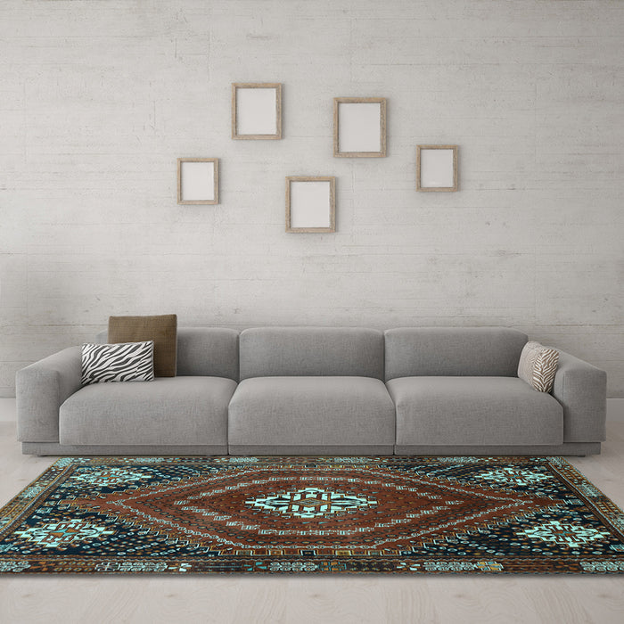 Machine Washable Persian Light Blue Traditional Rug in a Living Room, wshtr862lblu