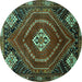 Round Persian Turquoise Traditional Rug, tr862turq