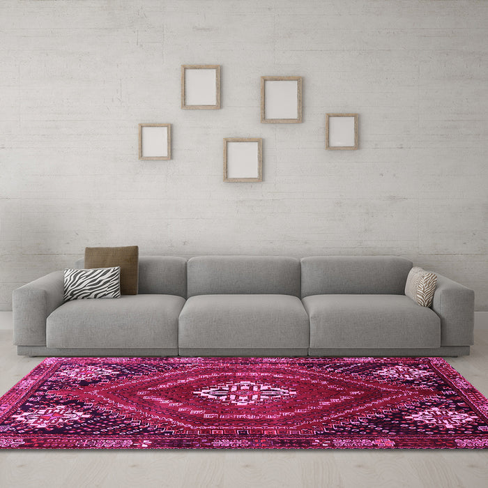 Machine Washable Persian Pink Traditional Rug in a Living Room, wshtr862pnk