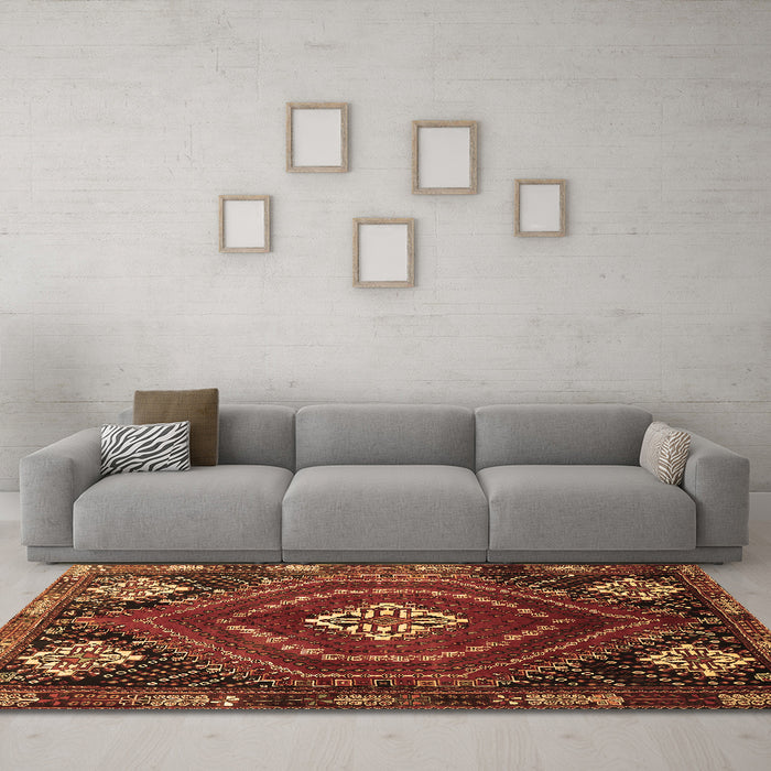 Machine Washable Persian Brown Traditional Rug in a Living Room,, wshtr862brn