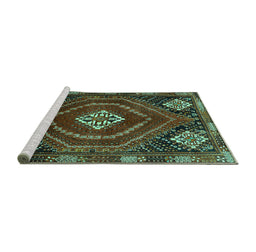 Sideview of Machine Washable Persian Turquoise Traditional Area Rugs, wshtr862turq