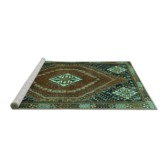 Sideview of Machine Washable Persian Turquoise Traditional Area Rugs, wshtr862turq