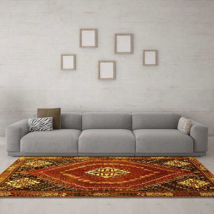 Machine Washable Persian Yellow Traditional Rug in a Living Room, wshtr862yw