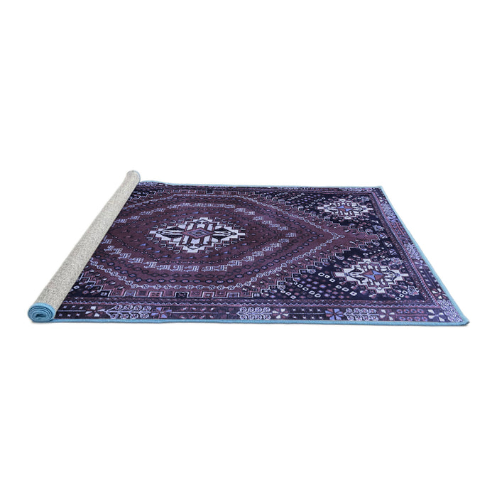 Sideview of Machine Washable Persian Blue Traditional Rug, wshtr862blu