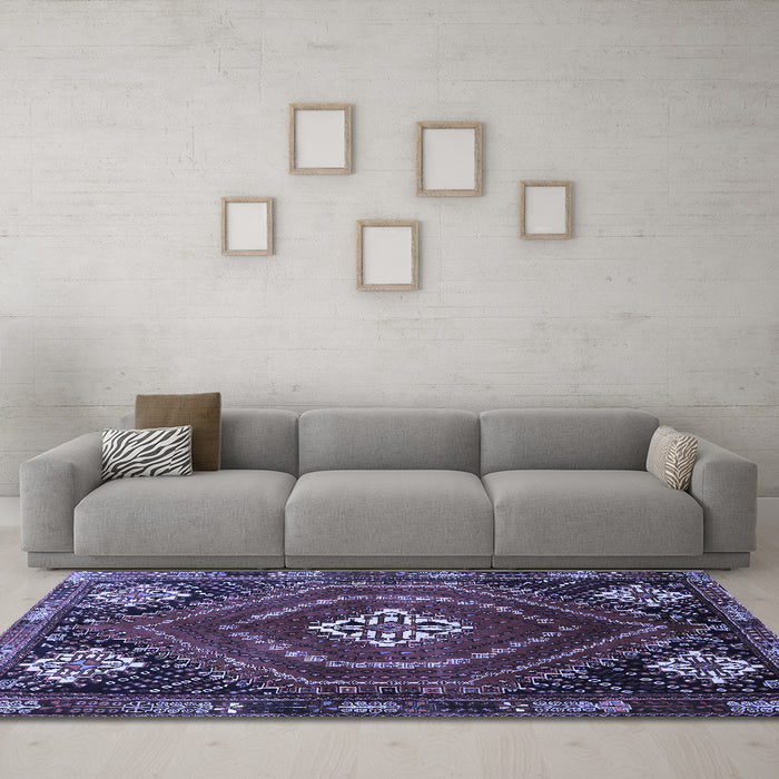 Machine Washable Persian Blue Traditional Rug in a Living Room, wshtr862blu