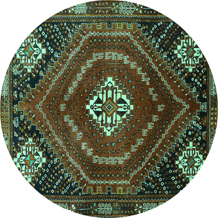 Round Machine Washable Persian Turquoise Traditional Area Rugs, wshtr862turq