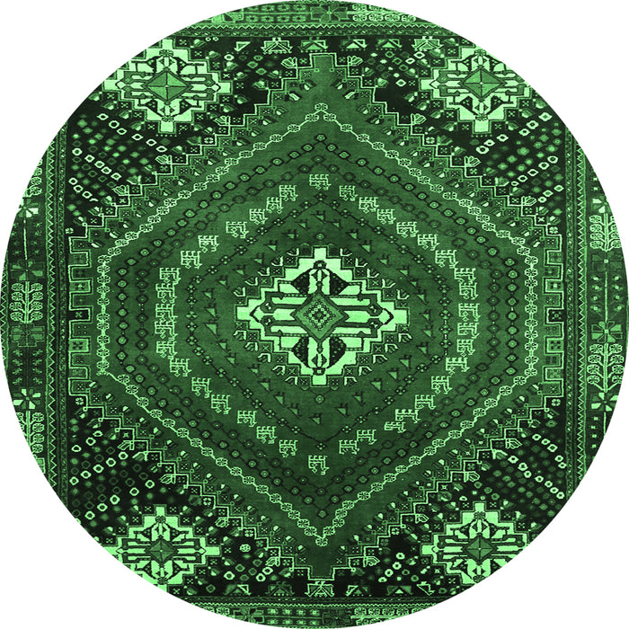 Round Machine Washable Persian Emerald Green Traditional Area Rugs, wshtr862emgrn